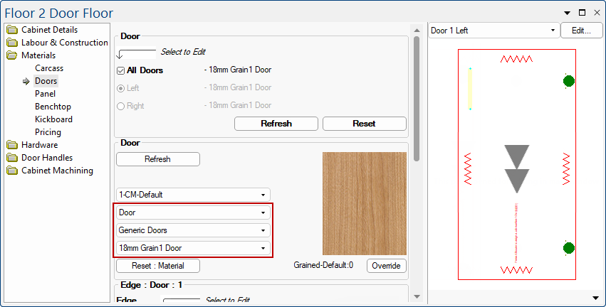 Click to view Grain settings in Materials Manager